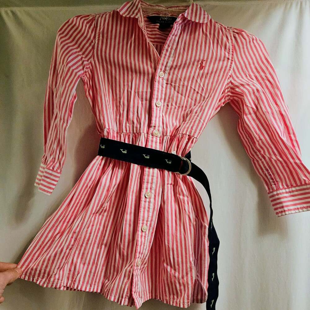 Polo Ralph Lauren Striped Belted Shirtdress Size 4/4T Pink